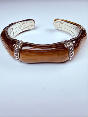 Whitney Kelly Tiger Eye Bamboo 925 Sterling Silver JH Hinged Cuff Bracelet